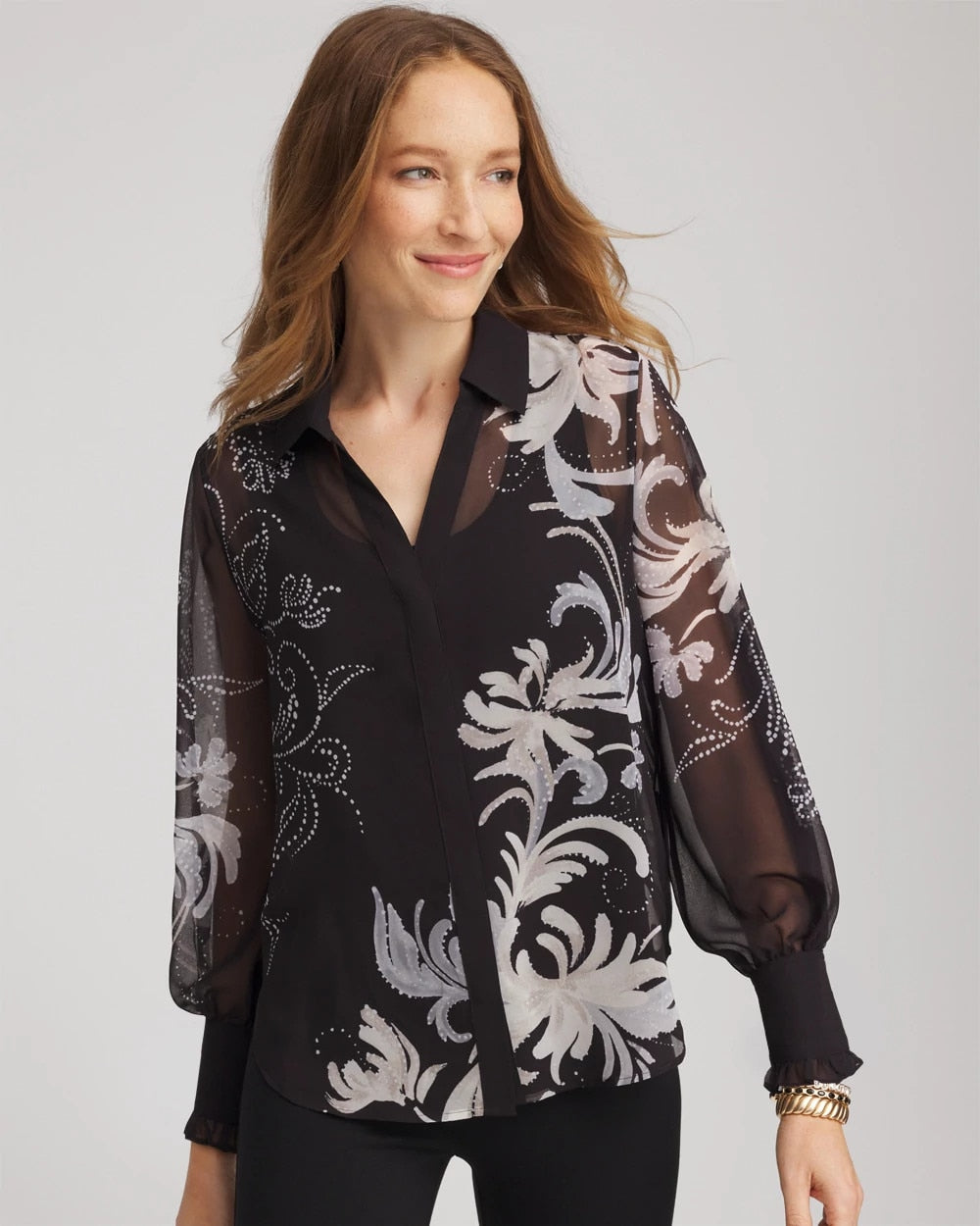 Chico's | Georgette Flow Print Blouse/ Black