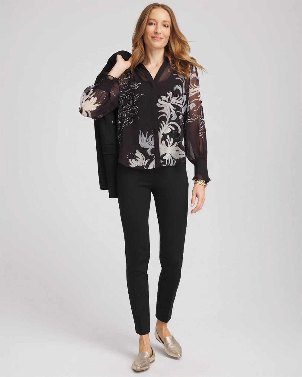 Chico's | Georgette Flow Print Blouse/ Black