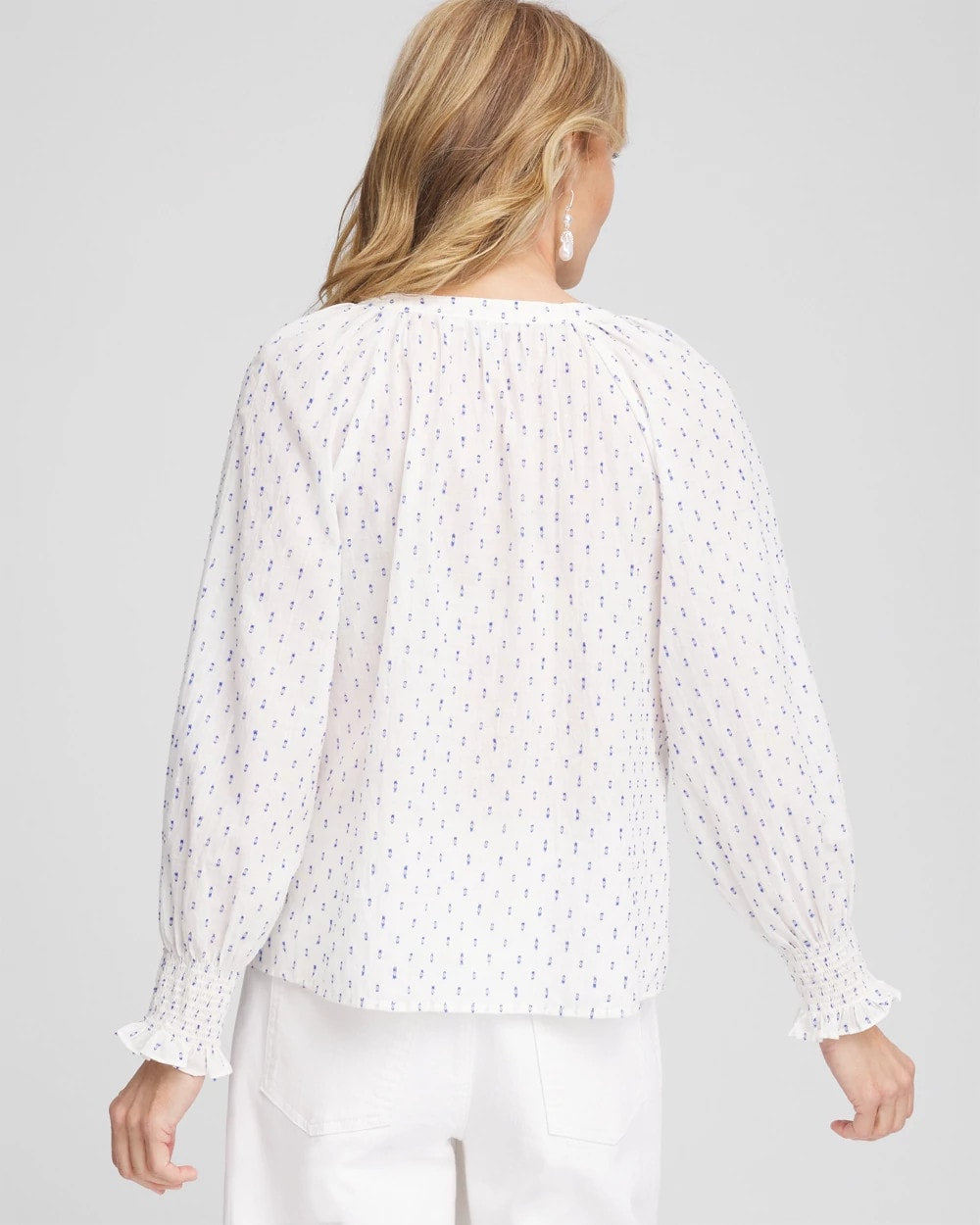 Chico's | Smocked Split-neck Blouse/ Blue Casa