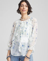 Chico's | Georgette Sheer Ruffle Blouse/ Blue Pearl
