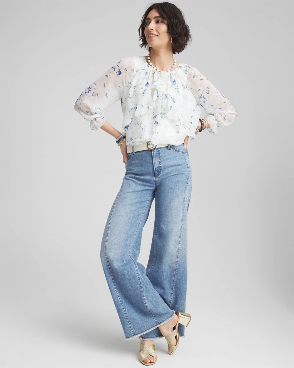 Chico's | Georgette Sheer Ruffle Blouse/ Blue Pearl