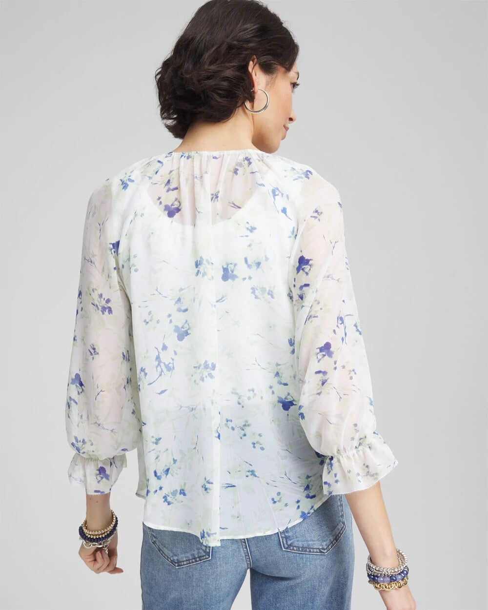 Chico's | Georgette Sheer Ruffle Blouse/ Blue Pearl