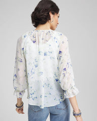 Chico's | Georgette Sheer Ruffle Blouse/ Blue Pearl