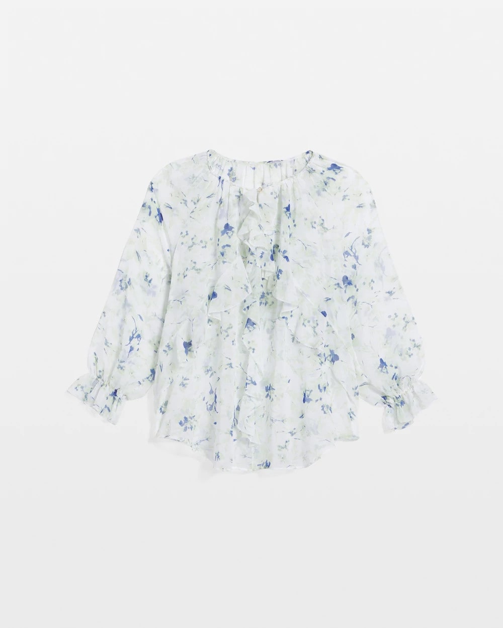 Chico's | Georgette Sheer Ruffle Blouse/ Blue Pearl