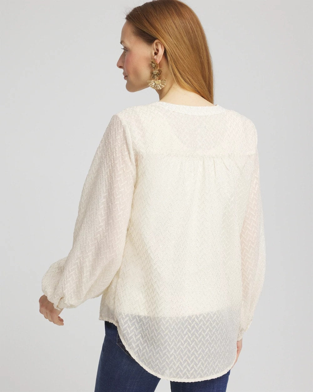 Chico's | Chevron Blouson Sleeve Blouse/ Ecru
