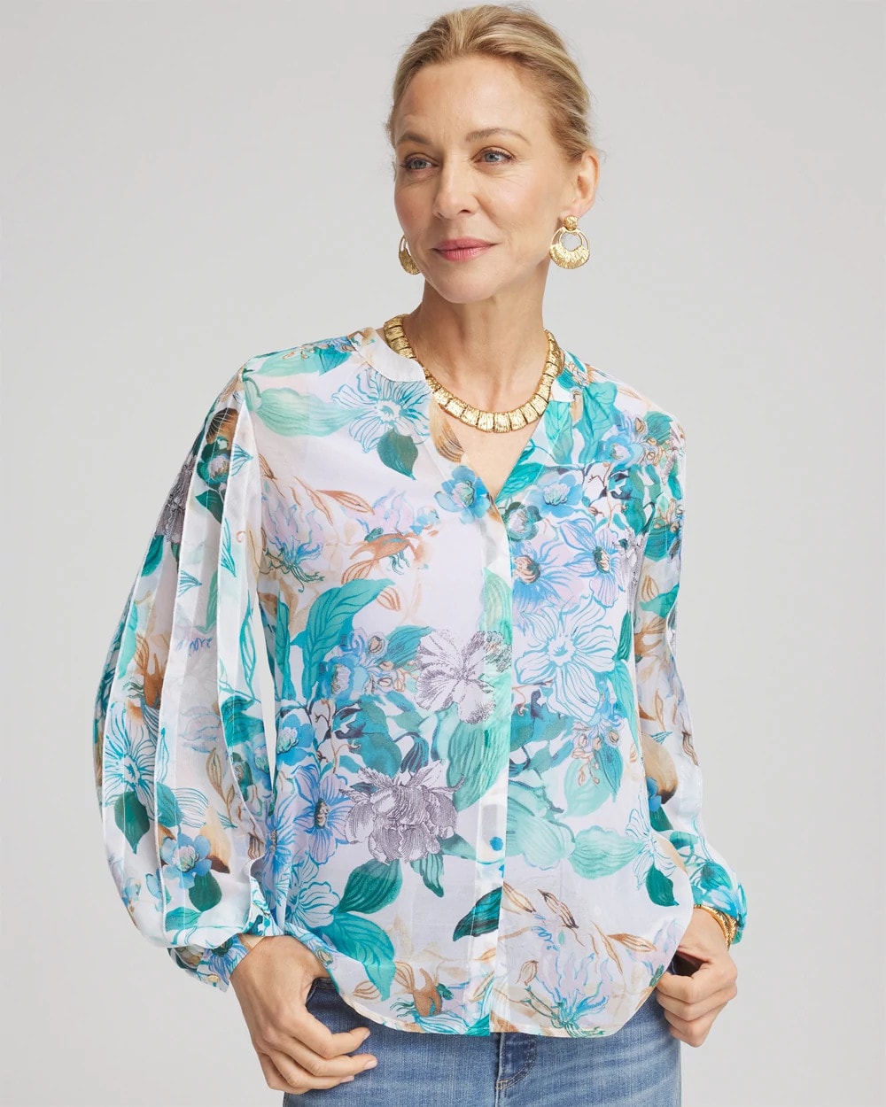 Chico's | Georgette Billow Sleeved Blouse/ Paradiso Blue