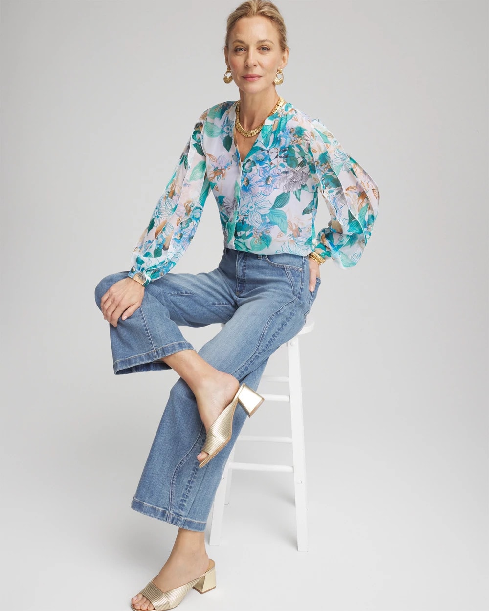 Chico's | Georgette Billow Sleeved Blouse/ Paradiso Blue