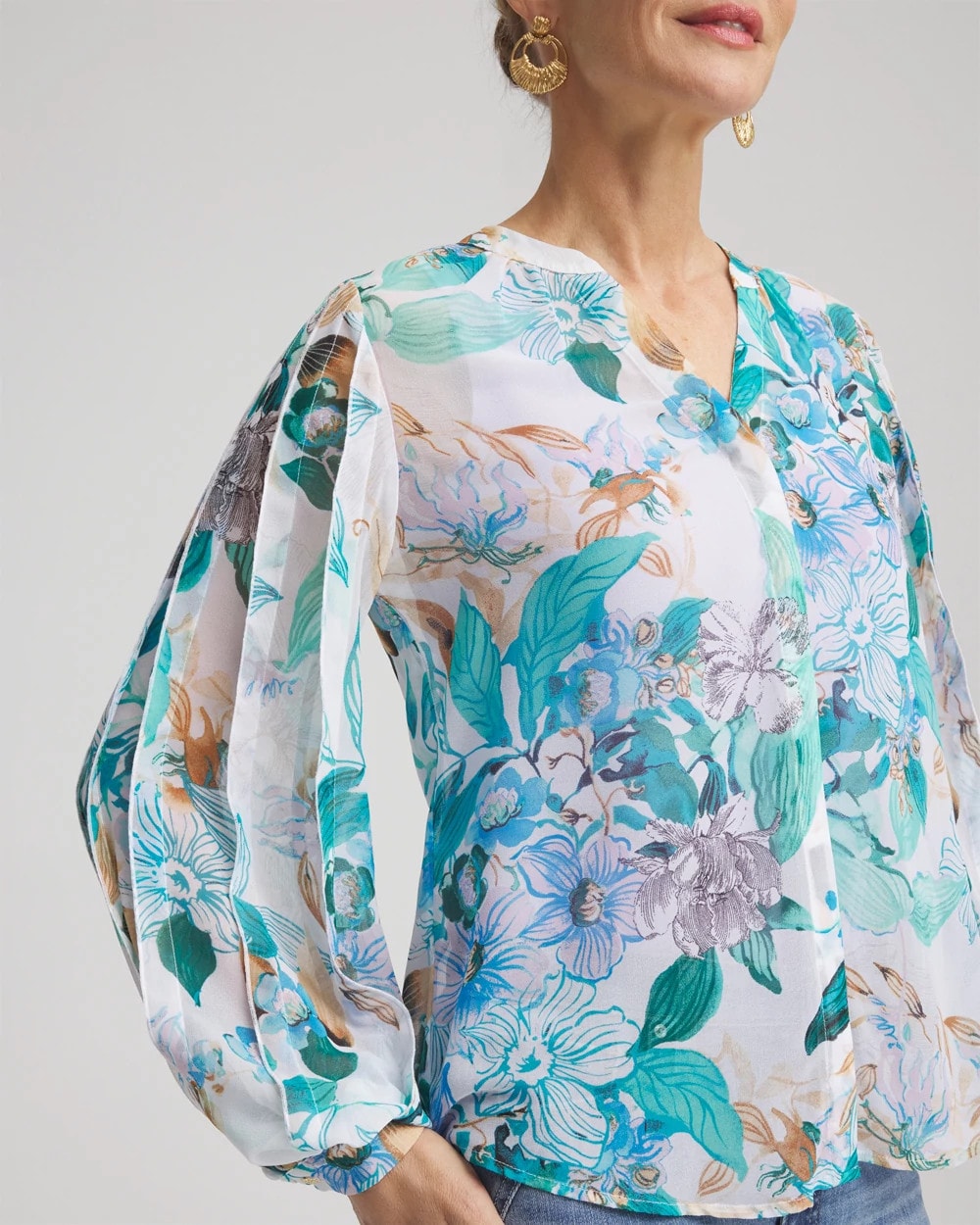 Chico's | Georgette Billow Sleeved Blouse/ Paradiso Blue