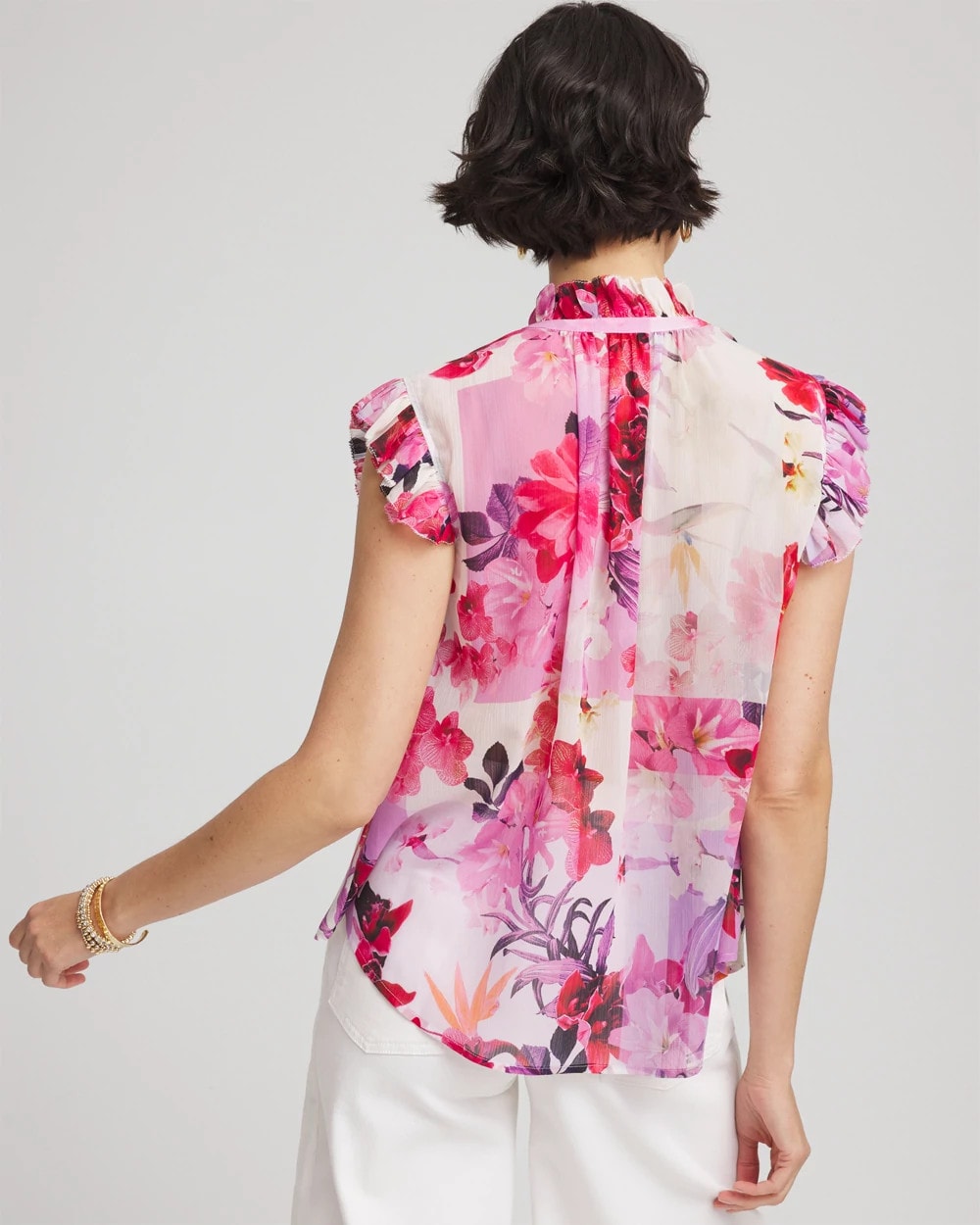 Chico's | Floral Ruffle Collar Blouse/ Plum Shade
