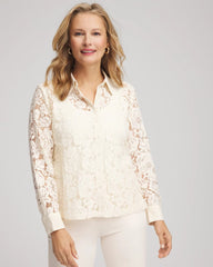 Chico's | Classic-Fit Collared Lace Shirt/ English Cream