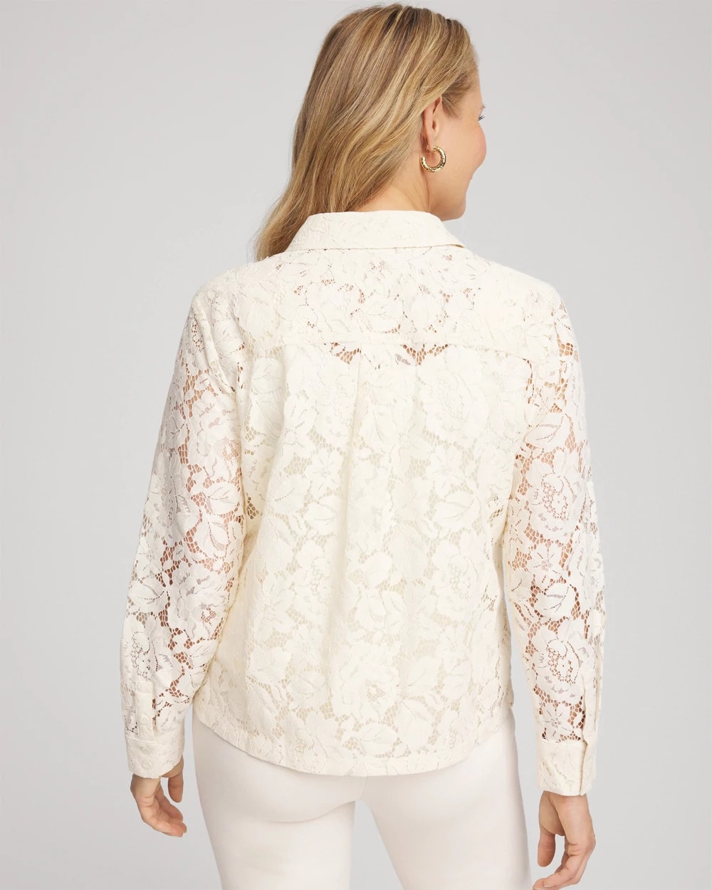 Chico's | Classic-Fit Collared Lace Shirt/ English Cream