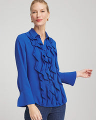 Chico's | Ruffle-Trim Chiffon Blouse/ Cobalt Stone