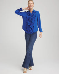 Chico's | Ruffle-Trim Chiffon Blouse/ Cobalt Stone