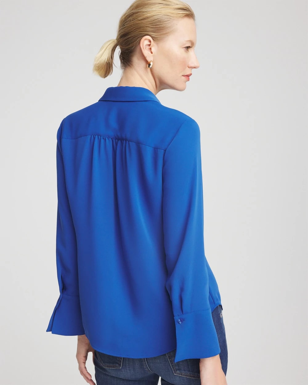Chico's | Ruffle-Trim Chiffon Blouse/ Cobalt Stone