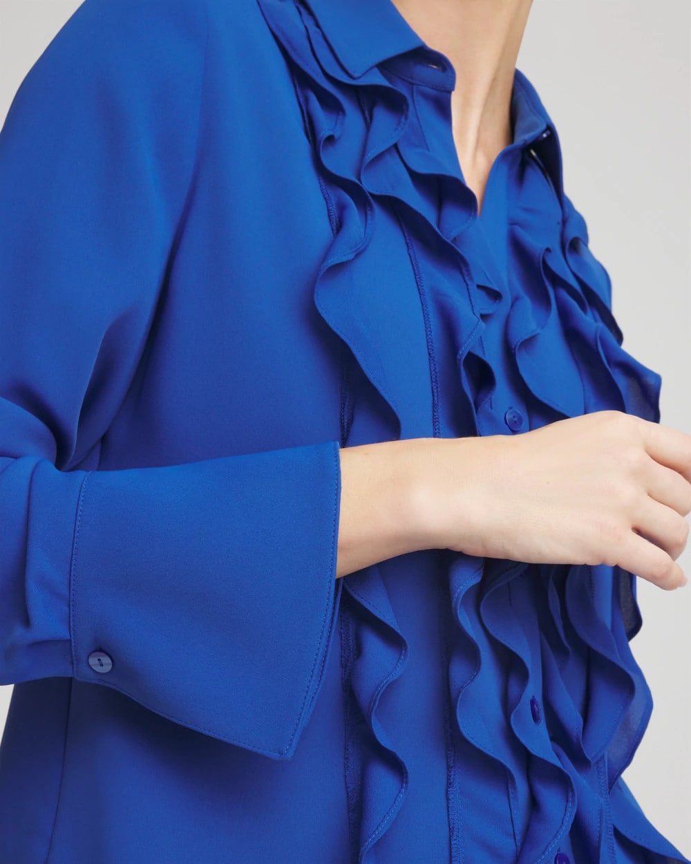 Chico's | Ruffle-Trim Chiffon Blouse/ Cobalt Stone
