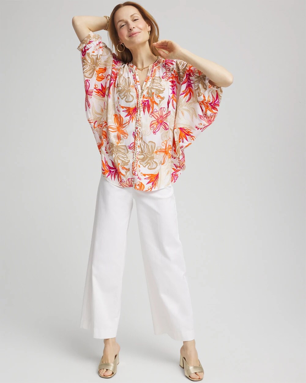 Chico's | Floral Braided Batwing Blouse/ Crushed Berries