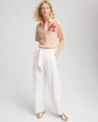 Chico's | No Iron™ Embroidered Floral Short-Sleeve Shirt/ Sunset Peach