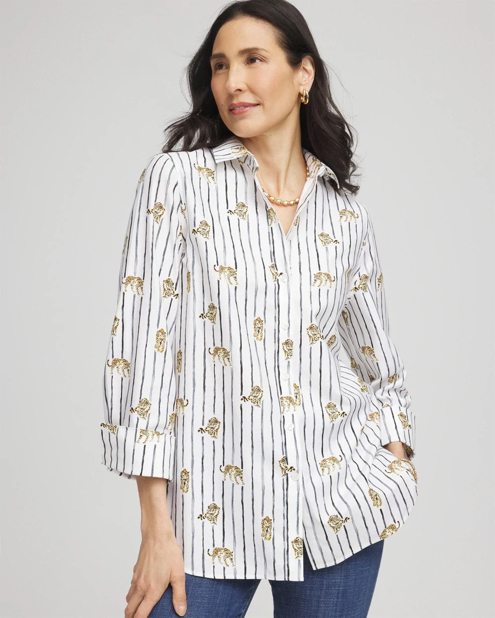 Chico's | No Iron™ Leopard Graphic Shirt/ Optic White