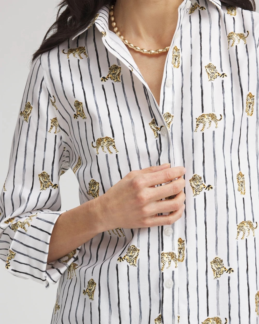 Chico's | No Iron™ Leopard Graphic Shirt/ Optic White