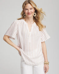 Chico's | Striped Linen Popover Shirt/ Sycamore