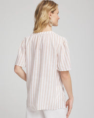 Chico's | Striped Linen Popover Shirt/ Sycamore