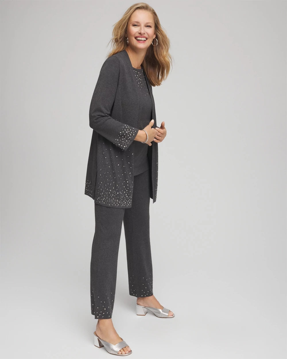 Chico's | Travelers™ Rhinestone Cardigan/ Graphite Gray