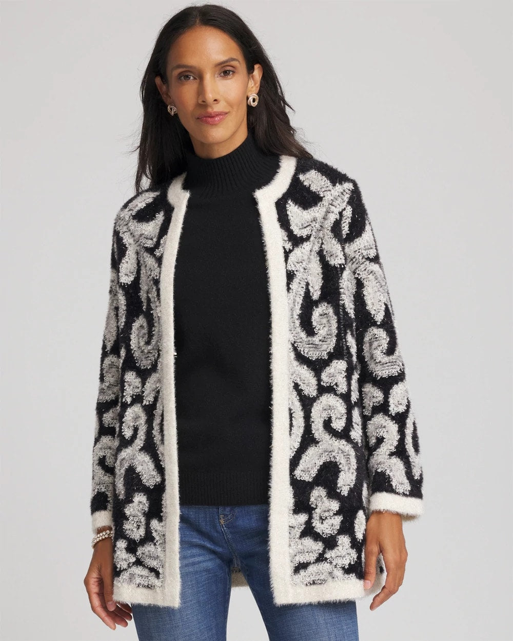 Chico's | Abstract Fuzzy Cardigan/ Black