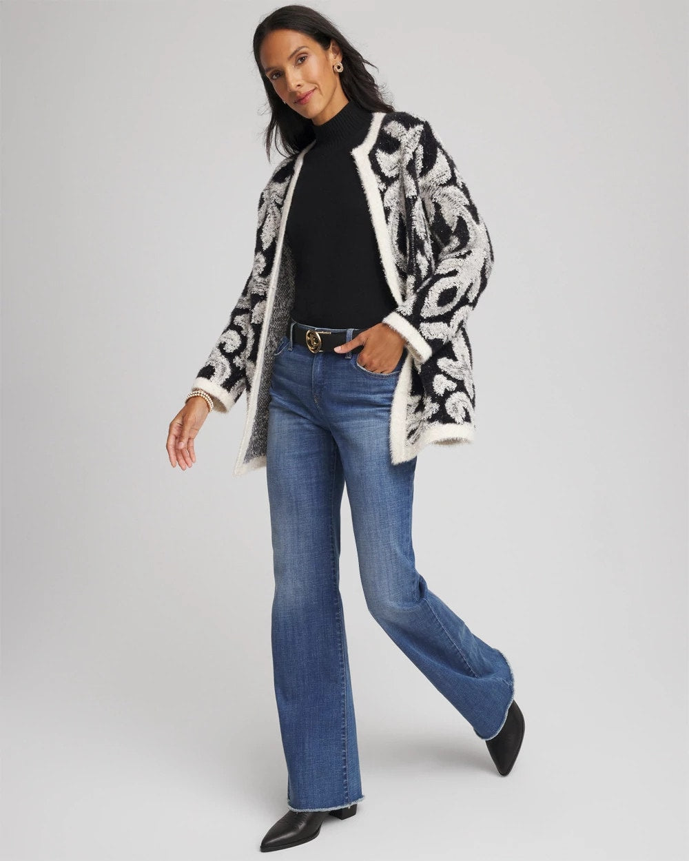 Chico's | Abstract Fuzzy Cardigan/ Black