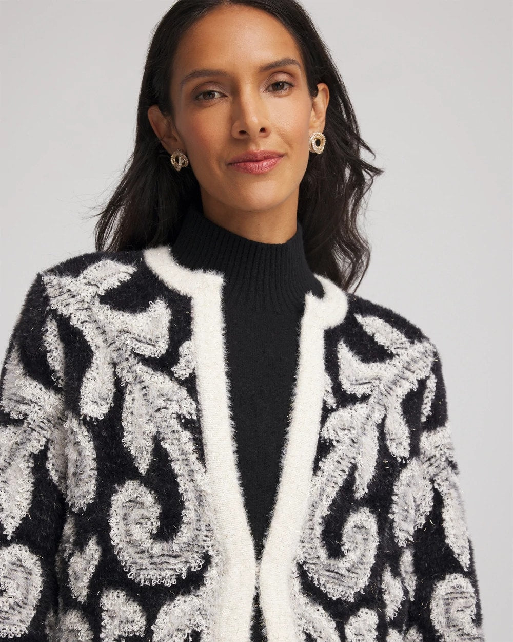Chico's | Abstract Fuzzy Cardigan/ Black