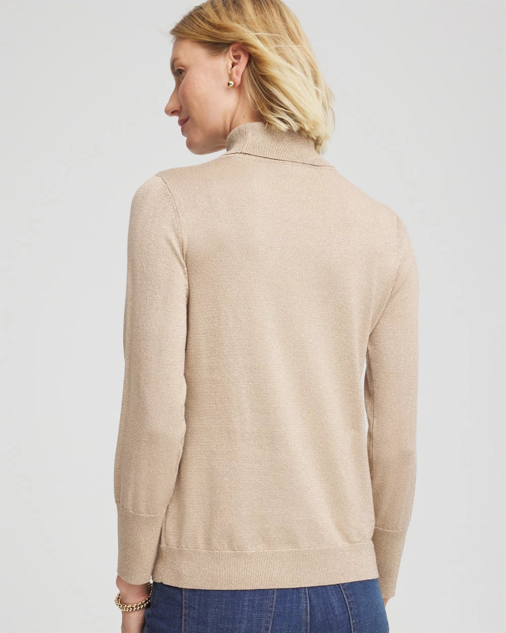 Chico's | Metallic Turtleneck Pullover Sweater/ Champagne Fizz