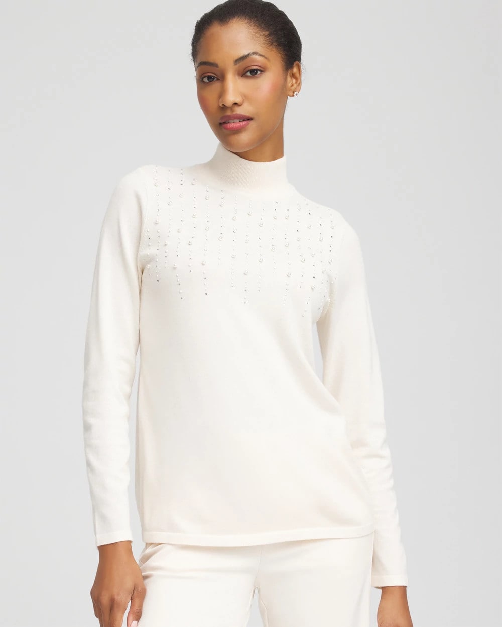 Chico's | Ella Embellished Mockneck Sweater/ English Cream