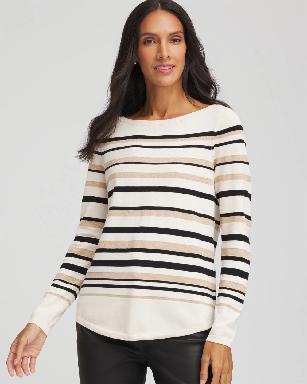 Chico's | Ella Stripe Boatneck Sweater/ English Cream