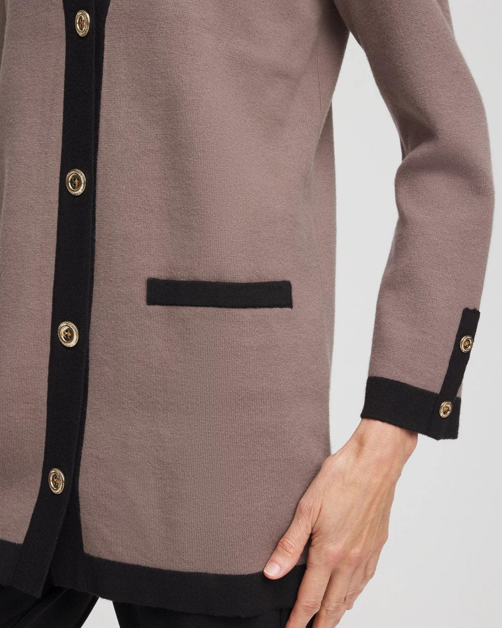 Chico's | Travelers™ Tipped Button-Down Cardigan/ Deep Taupe