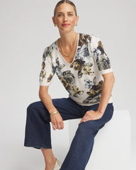Chico's | Floral V-Neck Sweater Tee/ English Cream