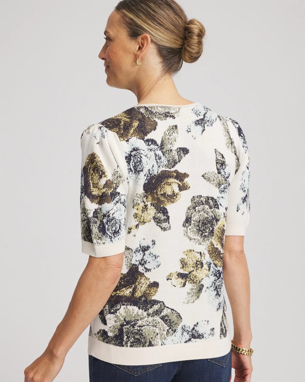 Chico's | Floral V-Neck Sweater Tee/ English Cream