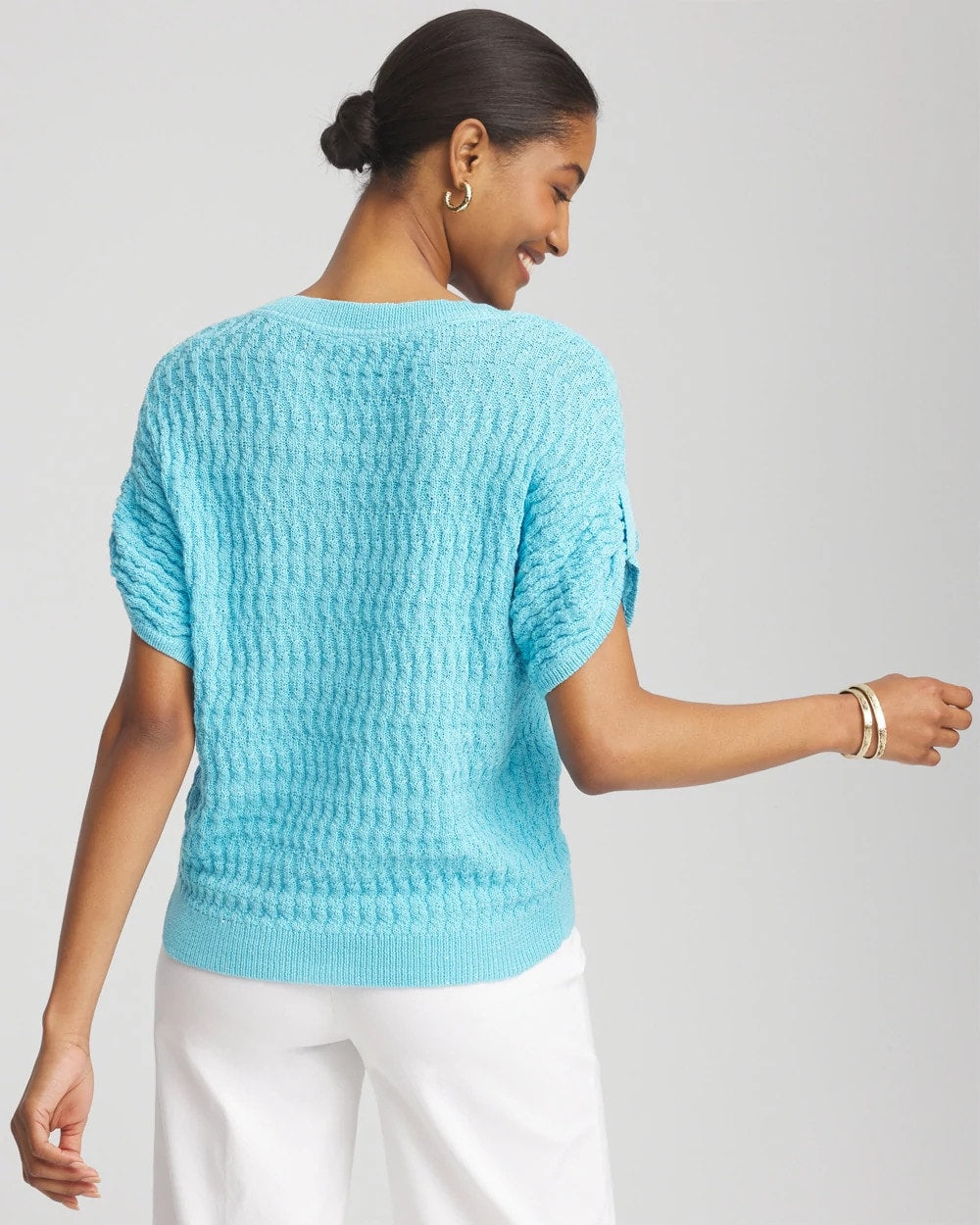 Chico's | Sequin V-Neck Pullover Sweater/ Paradiso Blue