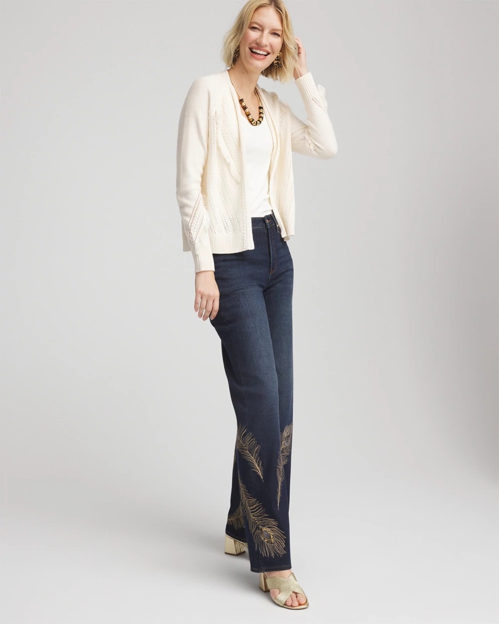 Chico's | Cable Knit Fringed Sweater/ English Cream