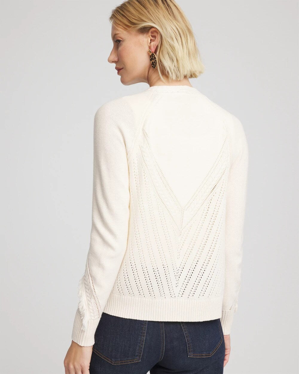 Chico's | Cable Knit Fringed Sweater/ English Cream