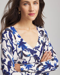 Chico's | Ella V-Neck Blue-Petals Pullover Sweater/ Ecru