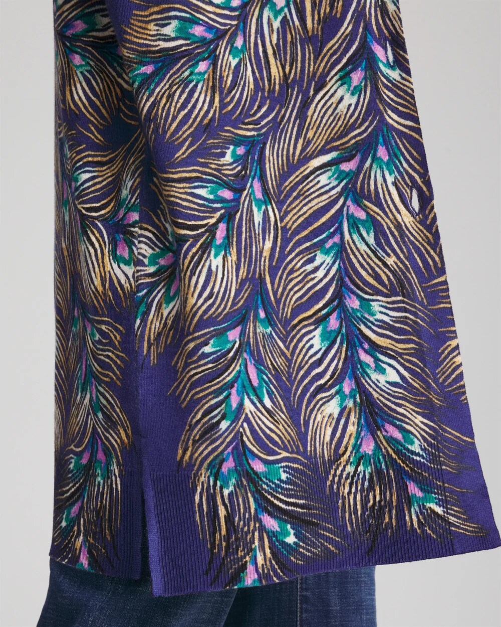 Chico's | Ella Peacock-Print Cardigan Sweater/ Dark Cobalt