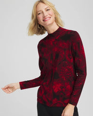 Chico's | Ella Printed Mockneck Sweater/ Carmine Red