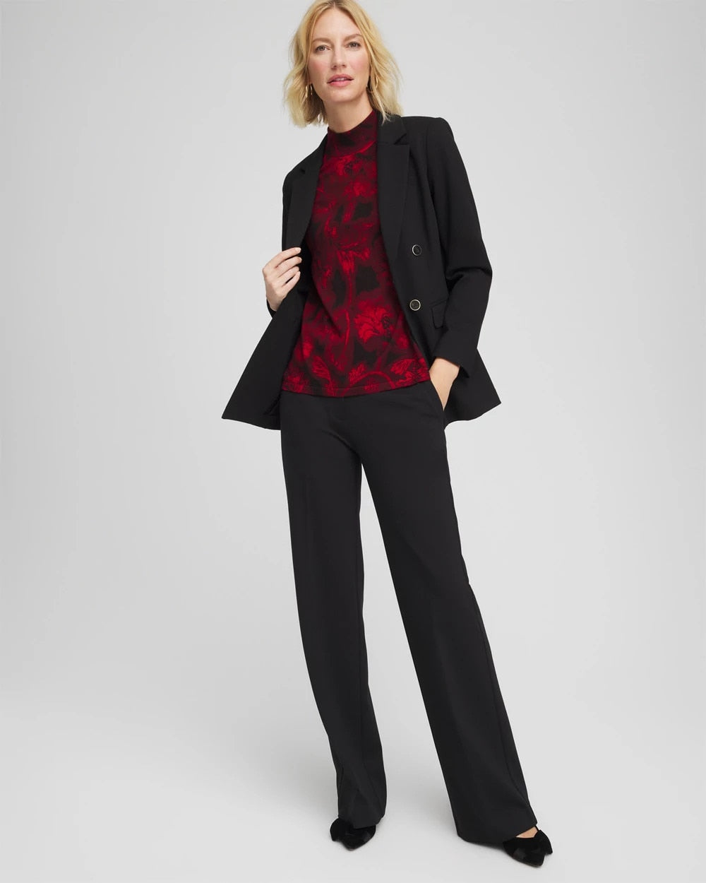 Chico's | Ella Printed Mockneck Sweater/ Carmine Red