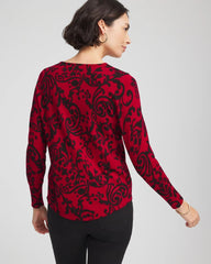 Chico's | Ella Printed V-Neck Sweater/ Carmine Red