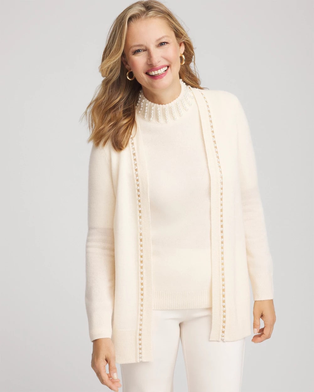 Chico's | Cashmere Pearl-Trim Cardigan/ Cream