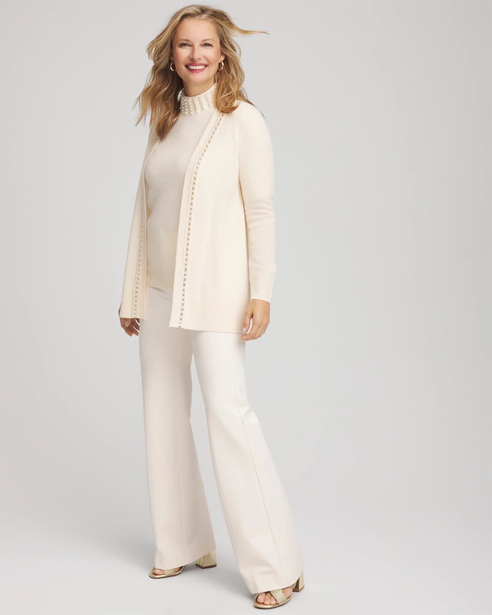 Chico's | Cashmere Pearl-Trim Cardigan/ Cream