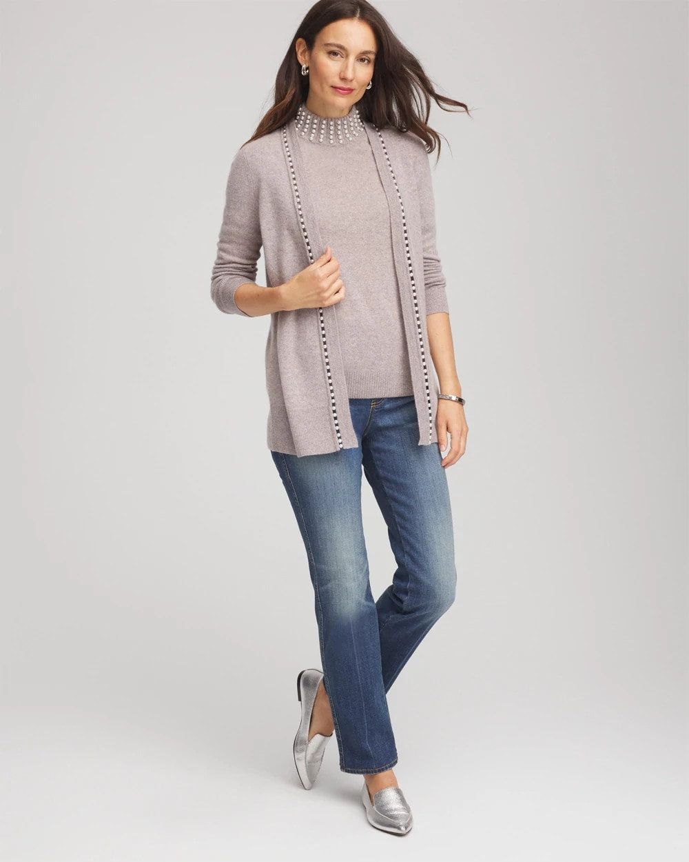 Chico's | Cashmere Pearl Mockneck Sweater/ Taupe Heather