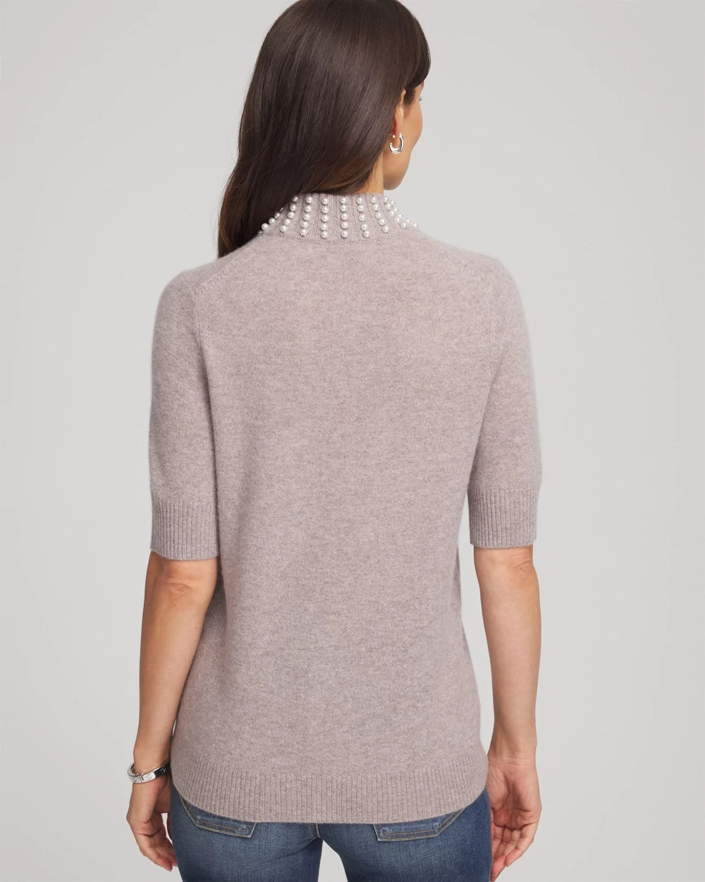 Chico's | Cashmere Pearl Mockneck Sweater/ Taupe Heather