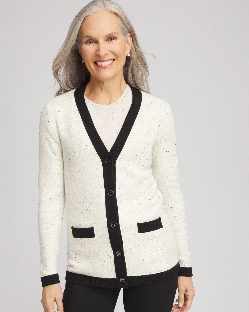 Chico's | Tipped Lady Jacket Cardigan/ English Cream