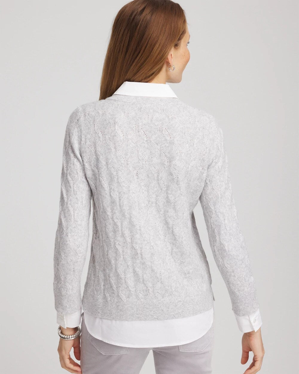 Chico's | Classic Built-In Shirt Knit Sweater/ Classic Gray