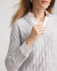 Chico's | Classic Built-In Shirt Knit Sweater/ Classic Gray